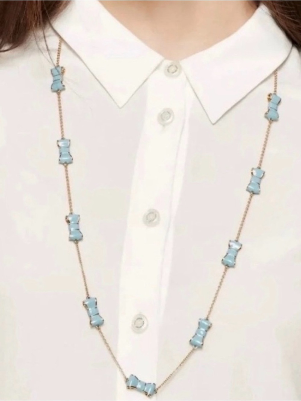 Kate Spade Take A Bow Blue & Gold Station Necklace